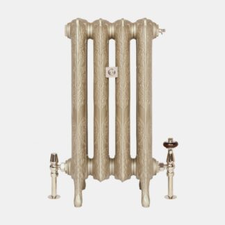 Rococo II 660mm cast iron bay window radiator in aged gold finish